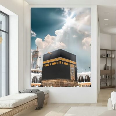 لوحة فنية قماشية إسلامية للكعبة – الكعبة الجميلة في يوم مشمس ومشرق