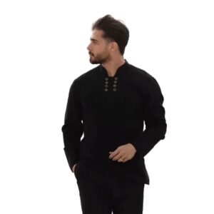 تونيك إسلامي للرجال المسلمين مع 8 أزرار باللون الأسود – مثالي للاستخدام اليومي