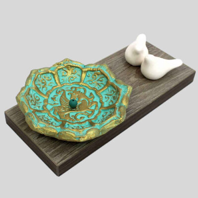 حامل بخور خشبي – تصميم بلاط وطائر مثالي للعلاج بالعطور