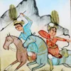 لوحة من النحاس المنقوش بتصميم طائر وزهور في إطار خاتمکاری
