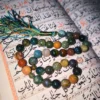 مسبحة إسلامية من العقيق مصنوعة من 33 حبة تسبيح باللون الأخضر