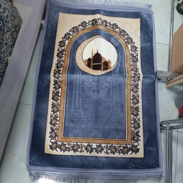 سجادة صلاة إسلامية مخملية جانماز مبطن باللون الأزرق