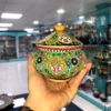 وعاء سكر فخاري إيراني يدوي مع غطاء بتقنية المينا بتصميم زهري