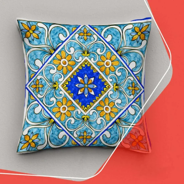 غطاء وسادة مخمل مع تصميم ماجوليكا الأزرق (طقم من 2)