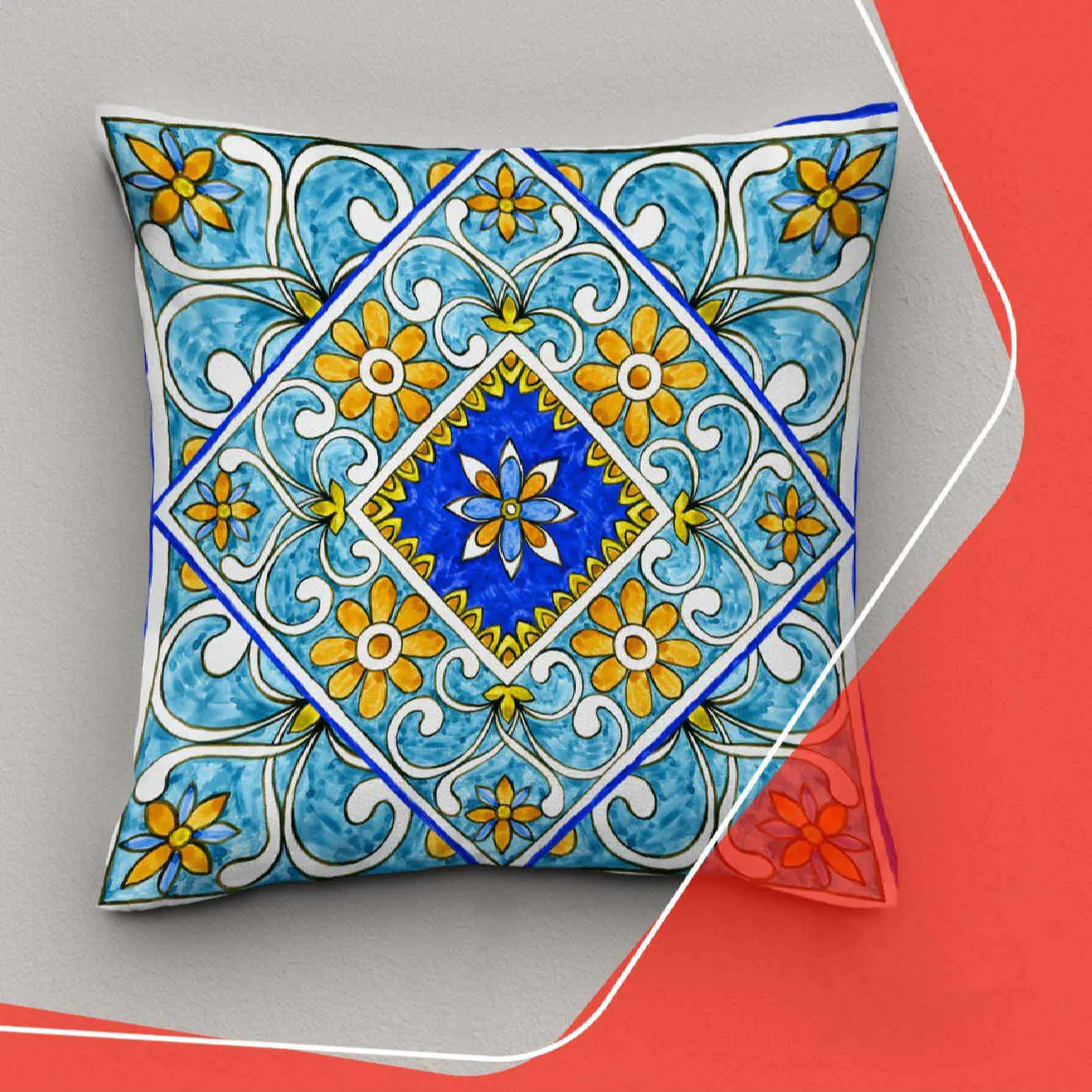 غطاء وسادة مخمل مع تصميم ماجوليكا الأزرق (طقم من 2)