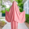 عباءة صلاة إسلامية مع شادر نصف شفاف وردي ناعم جداً وتنورة – 170 سم