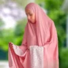 عباءة صلاة إسلامية مع شادر نصف شفاف وردي ناعم جداً وتنورة – 170 سم