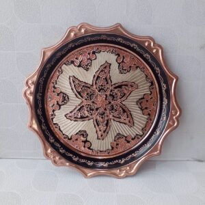 Large Copper Serving Tray in Star Design with Silver Inlay and Nano Finish