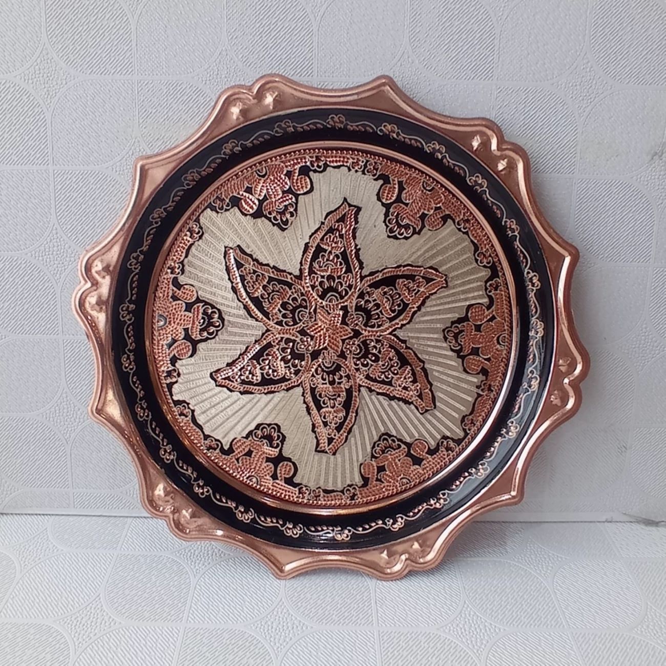 Large Copper Serving Tray in Star Design with Silver Inlay and Nano Finish