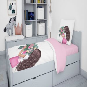 طقم مفروشات مفرد للأطفال – 4 قطع، تصميم فتاة صغيرة